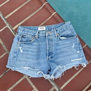 AGOLDE Women's Blue Denim Shorts Button Fly 27